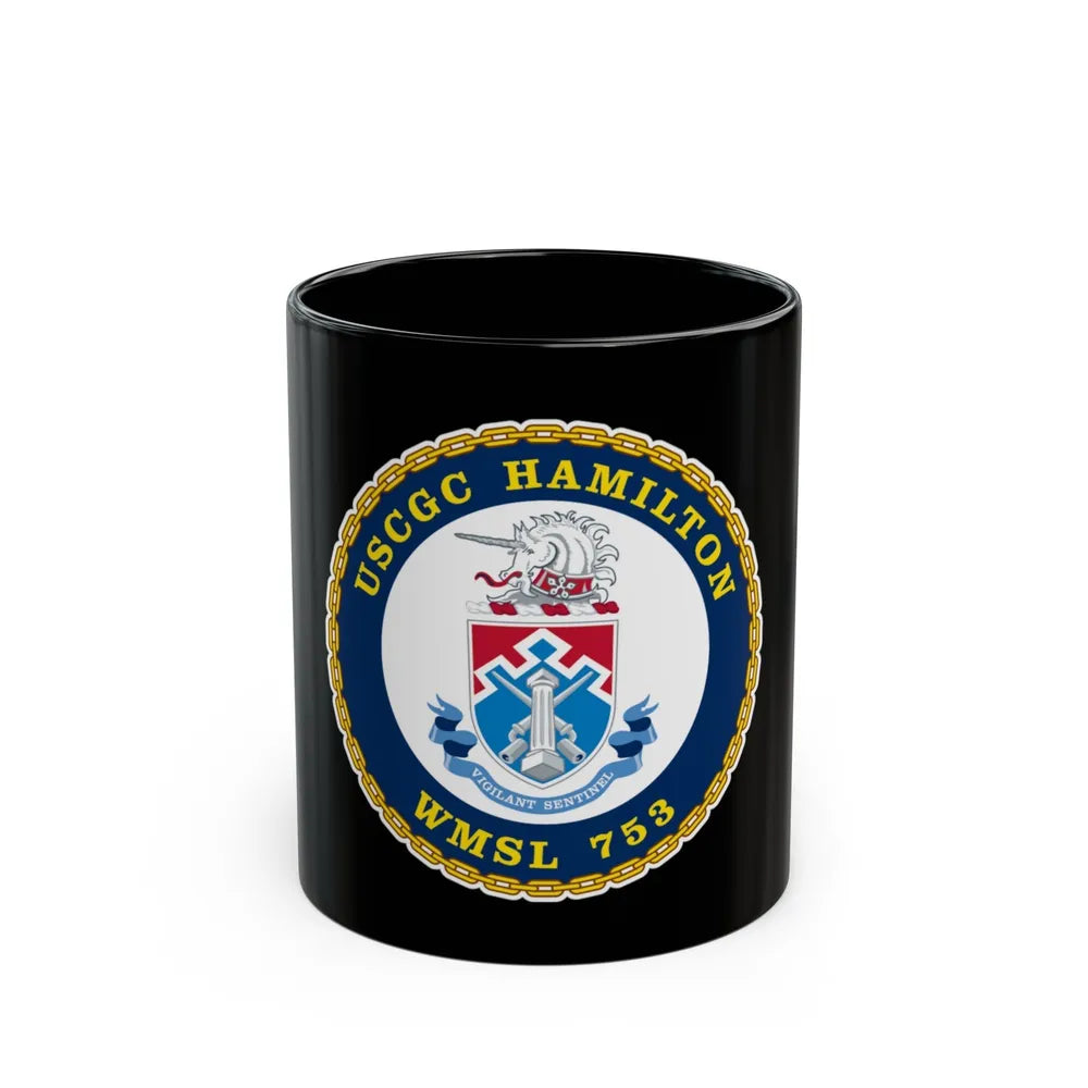 USCGC Hamilton WMSL 753 (U.S. Coast Guard) Black Coffee Mug-11oz-Go Mug Yourself