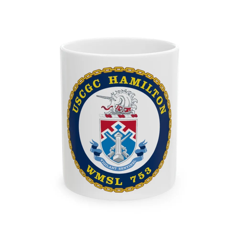 USCGC Hamilton WMSL 753 (U.S. Coast Guard) White Coffee Mug-11oz-Go Mug Yourself