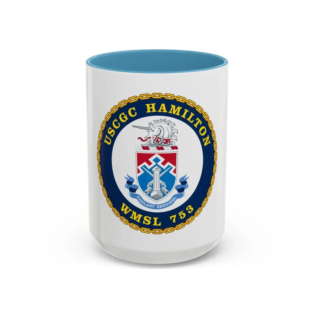 USCGC Hamilton WMSL 753 (U.S. Coast Guard) Accent Coffee Mug 15oz Light Blue - Go Mug Yourself