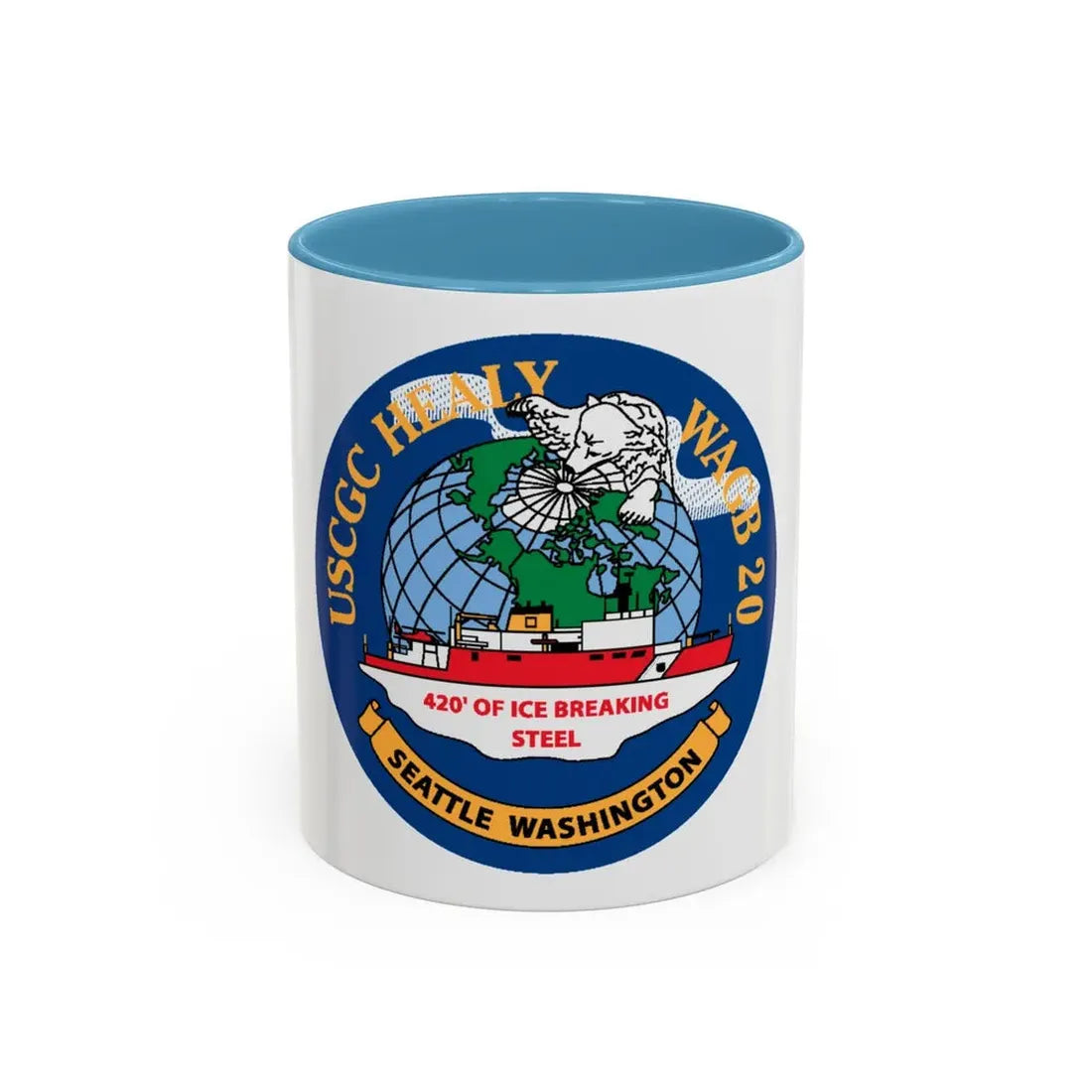 USCGC Healy WAGB 20 Seattle Wash (U.S. Coast Guard) Accent Coffee Mug 11oz Light Blue - Go Mug Yourself