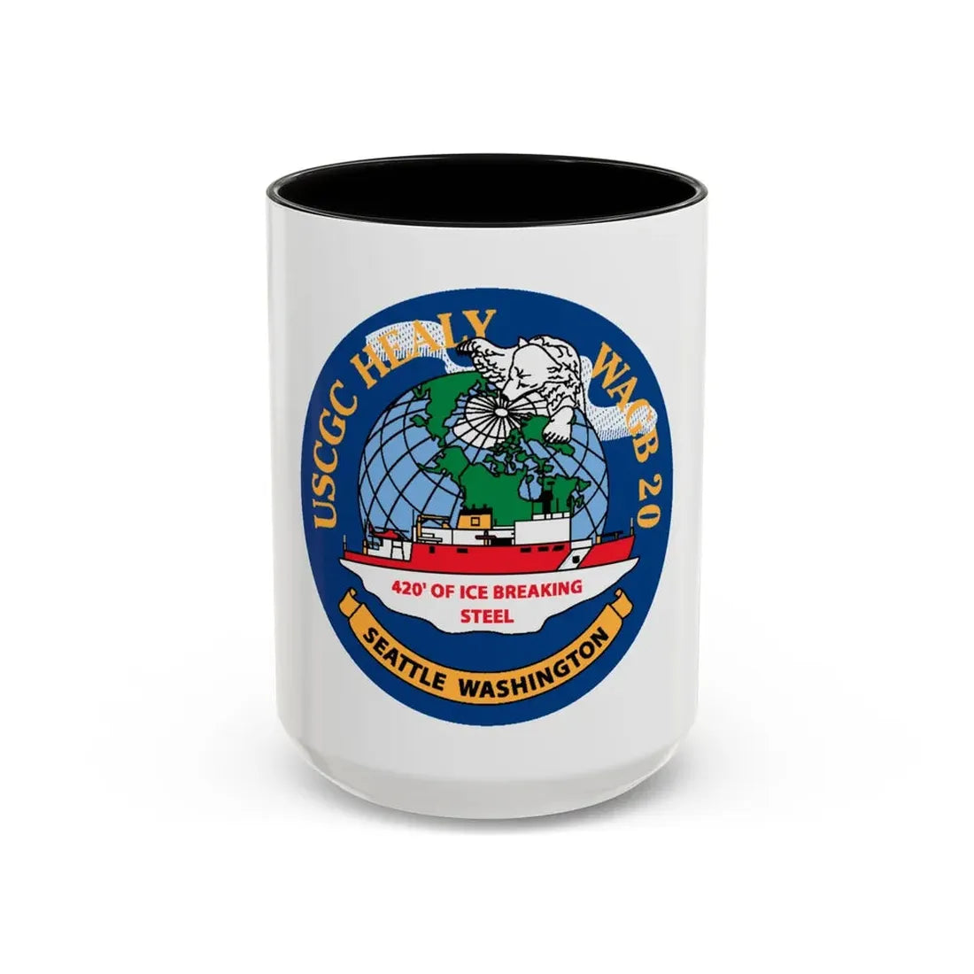 USCGC Healy WAGB 20 Seattle Wash (U.S. Coast Guard) Accent Coffee Mug 15oz Black - Go Mug Yourself