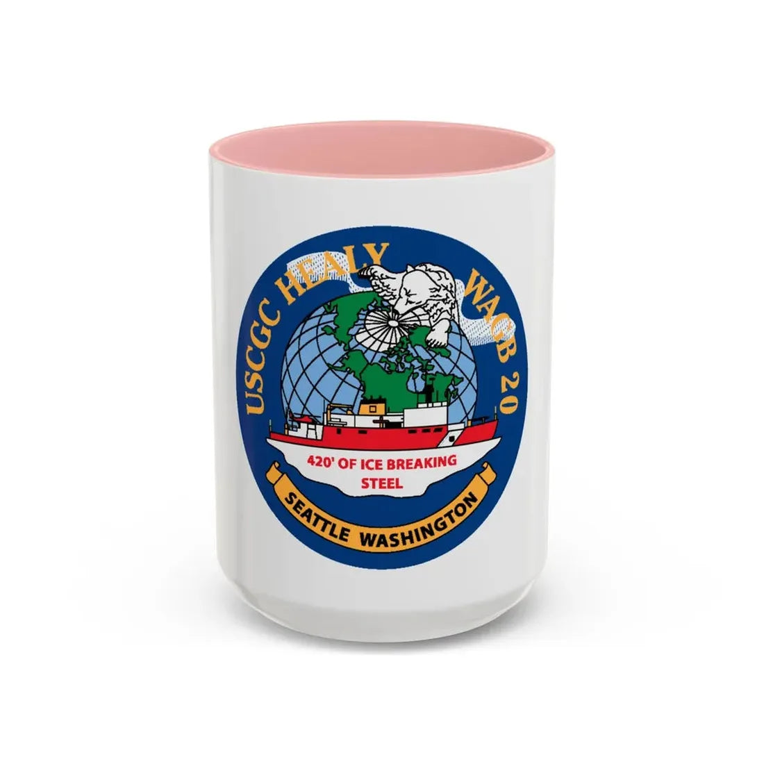 USCGC Healy WAGB 20 Seattle Wash (U.S. Coast Guard) Accent Coffee Mug 15oz Pink - Go Mug Yourself