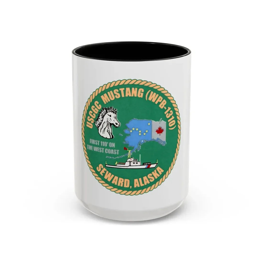 USCGC Mustang WPB 1310 v2 (U.S. Coast Guard) Accent Coffee Mug 15oz Black - Go Mug Yourself
