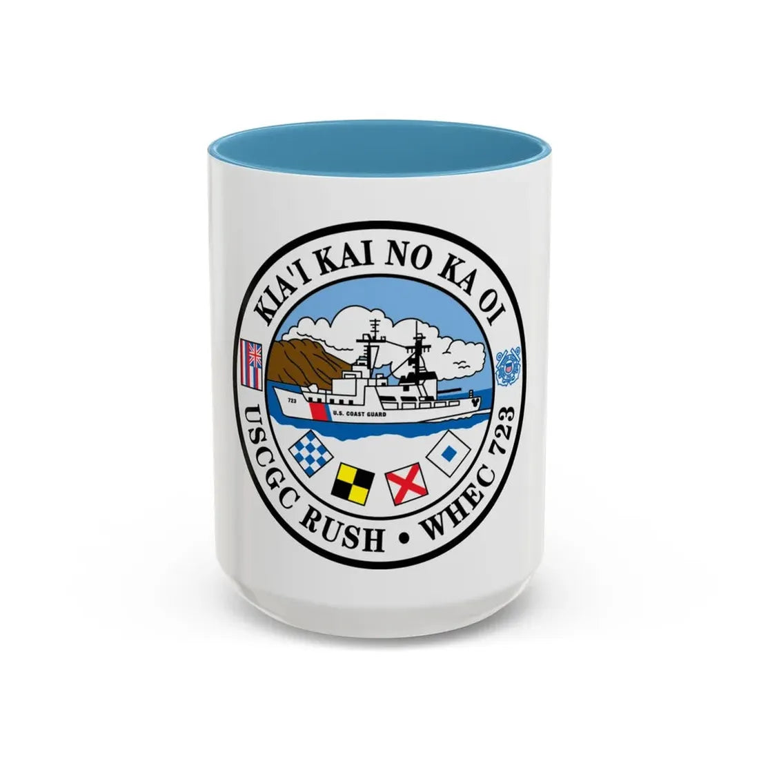 USCGC RUSH WHEC 723 (U.S. Coast Guard) Accent Coffee Mug 15oz Light Blue - Go Mug Yourself