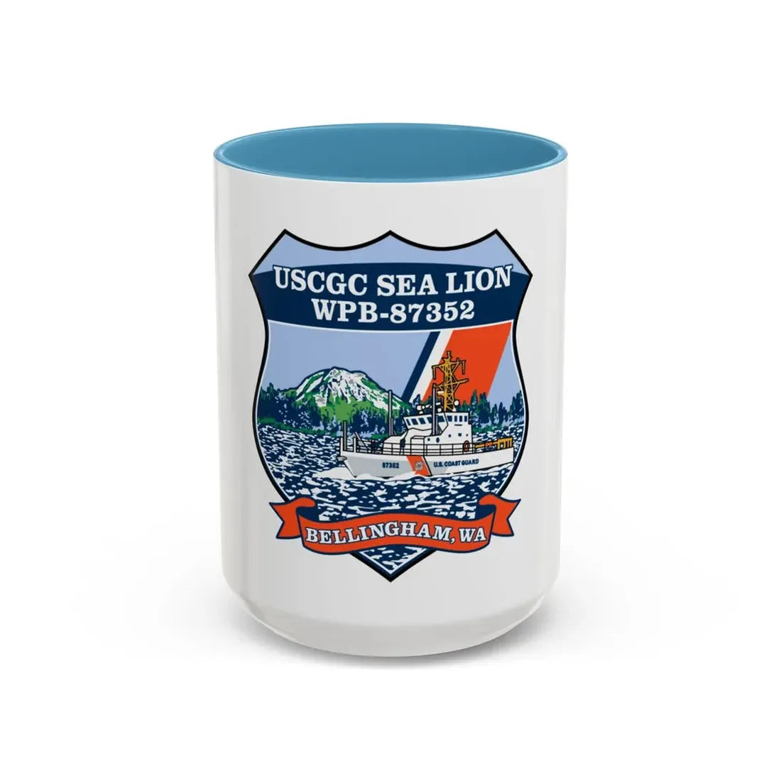 USCGC Sea Lions WPB 87352 (U.S. Coast Guard) Accent Coffee Mug 15oz Light Blue - Go Mug Yourself
