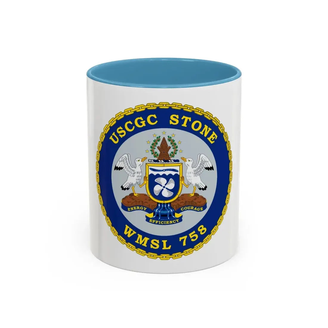 USCGC STONE WMSL 758 (U.S. Coast Guard) Accent Coffee Mug 11oz Light Blue - Go Mug Yourself