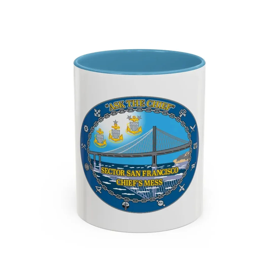 USCGS San Francisco Ask The Chief (U.S. Coast Guard) Accent Coffee Mug 11oz Light Blue - Go Mug Yourself