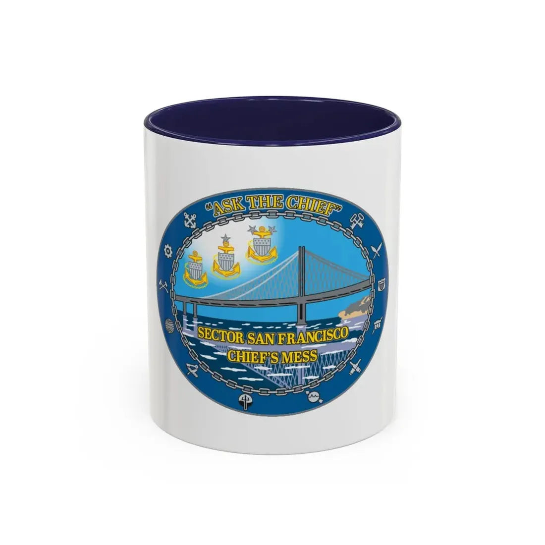 USCGS San Francisco Ask The Chief (U.S. Coast Guard) Accent Coffee Mug 11oz Navy - Go Mug Yourself