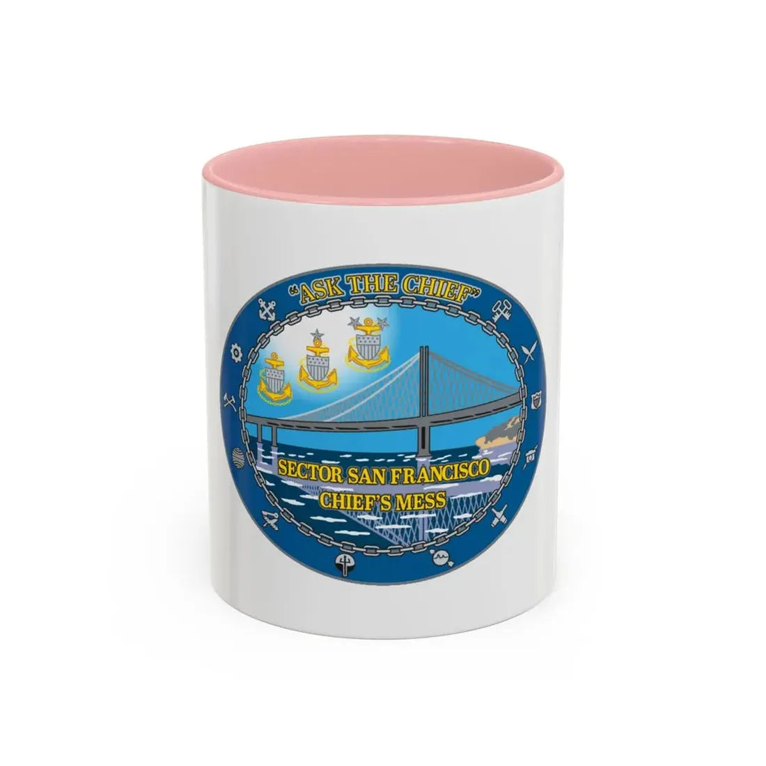 USCGS San Francisco Ask The Chief (U.S. Coast Guard) Accent Coffee Mug 11oz Pink - Go Mug Yourself