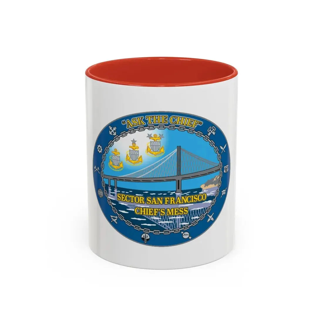 USCGS San Francisco Ask The Chief (U.S. Coast Guard) Accent Coffee Mug 11oz Red - Go Mug Yourself