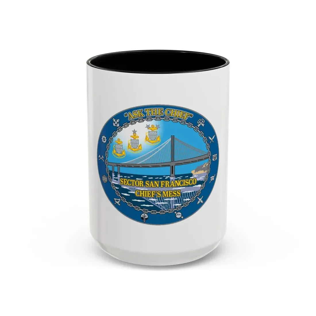 USCGS San Francisco Ask The Chief (U.S. Coast Guard) Accent Coffee Mug 15oz Black - Go Mug Yourself