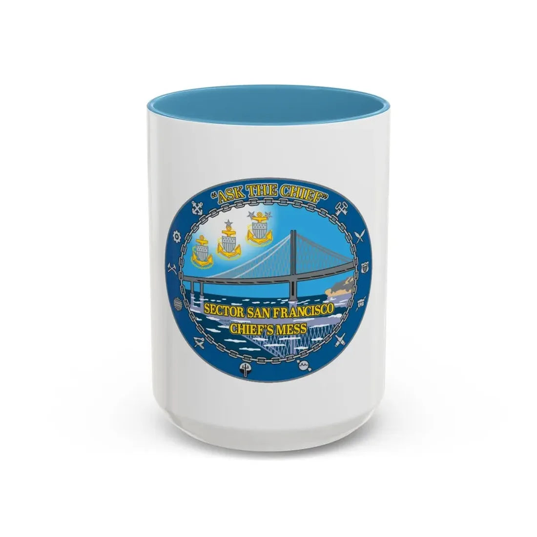 USCGS San Francisco Ask The Chief (U.S. Coast Guard) Accent Coffee Mug 15oz Light Blue - Go Mug Yourself