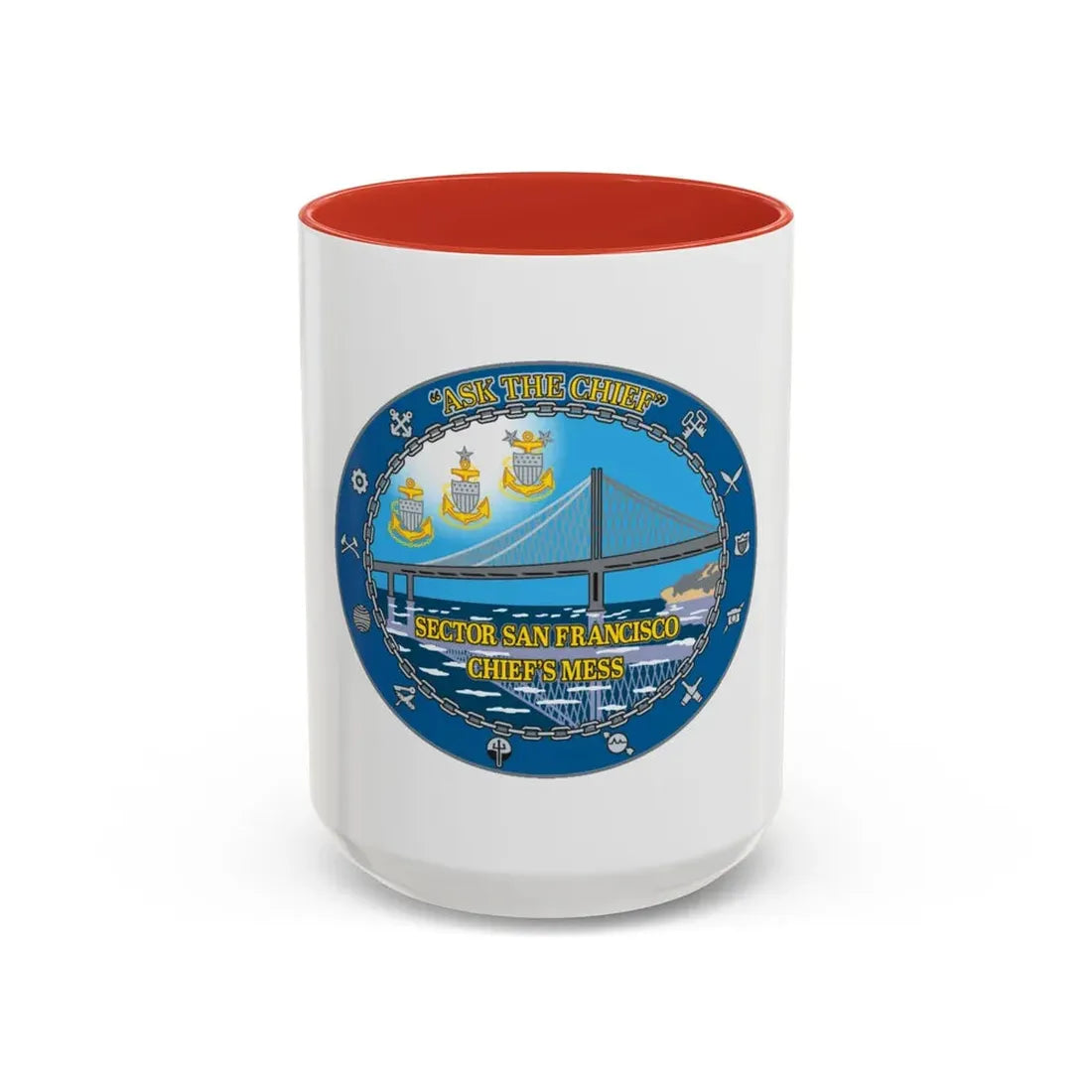 USCGS San Francisco Ask The Chief (U.S. Coast Guard) Accent Coffee Mug 15oz Red - Go Mug Yourself