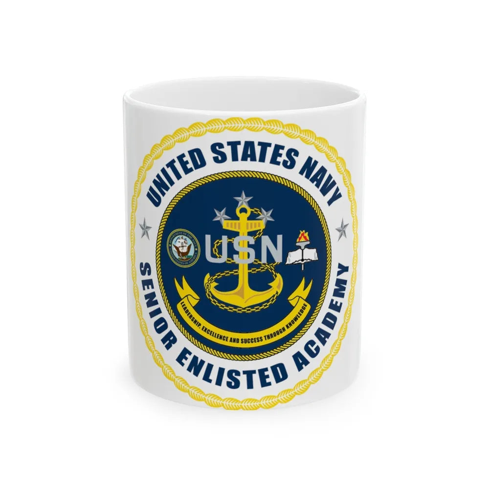 USN Senior Enlisted Academy NEW (U.S. Navy) White Coffee Mug-11oz-Go Mug Yourself