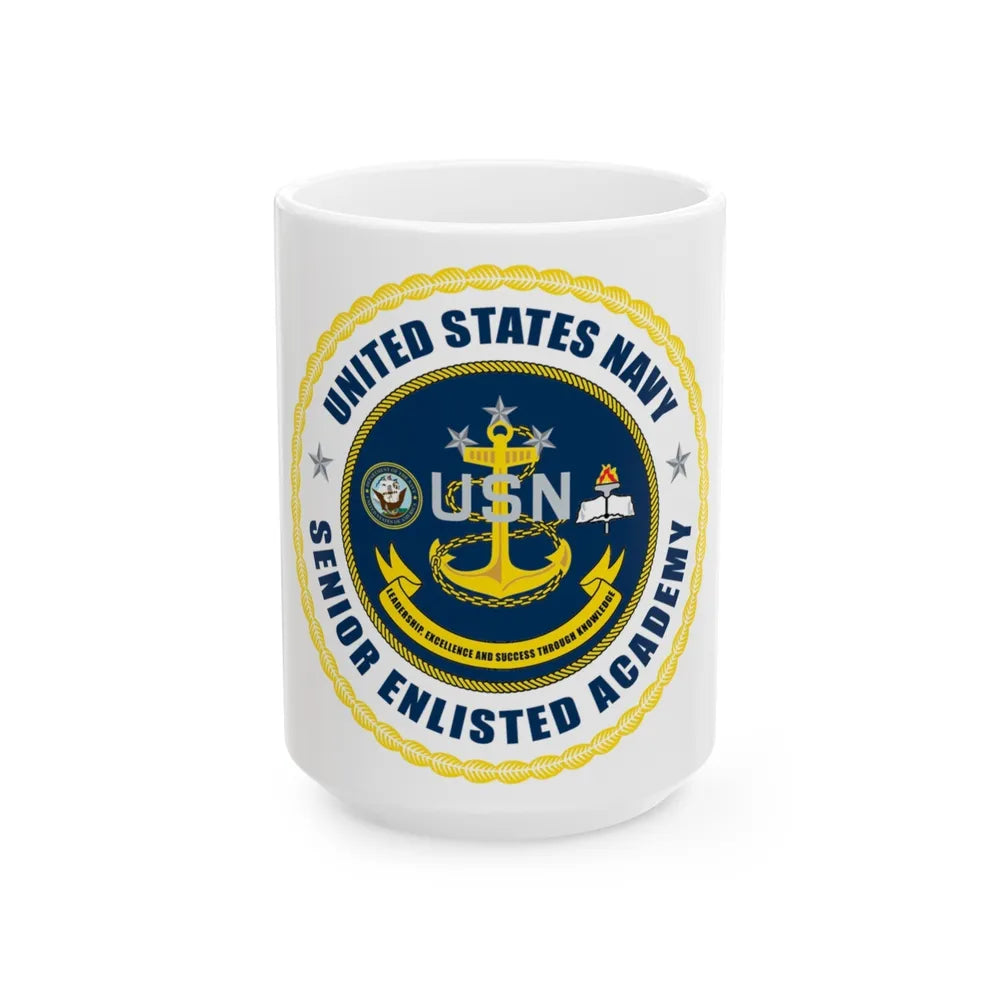 USN Senior Enlisted Academy NEW (U.S. Navy) White Coffee Mug-15oz-Go Mug Yourself