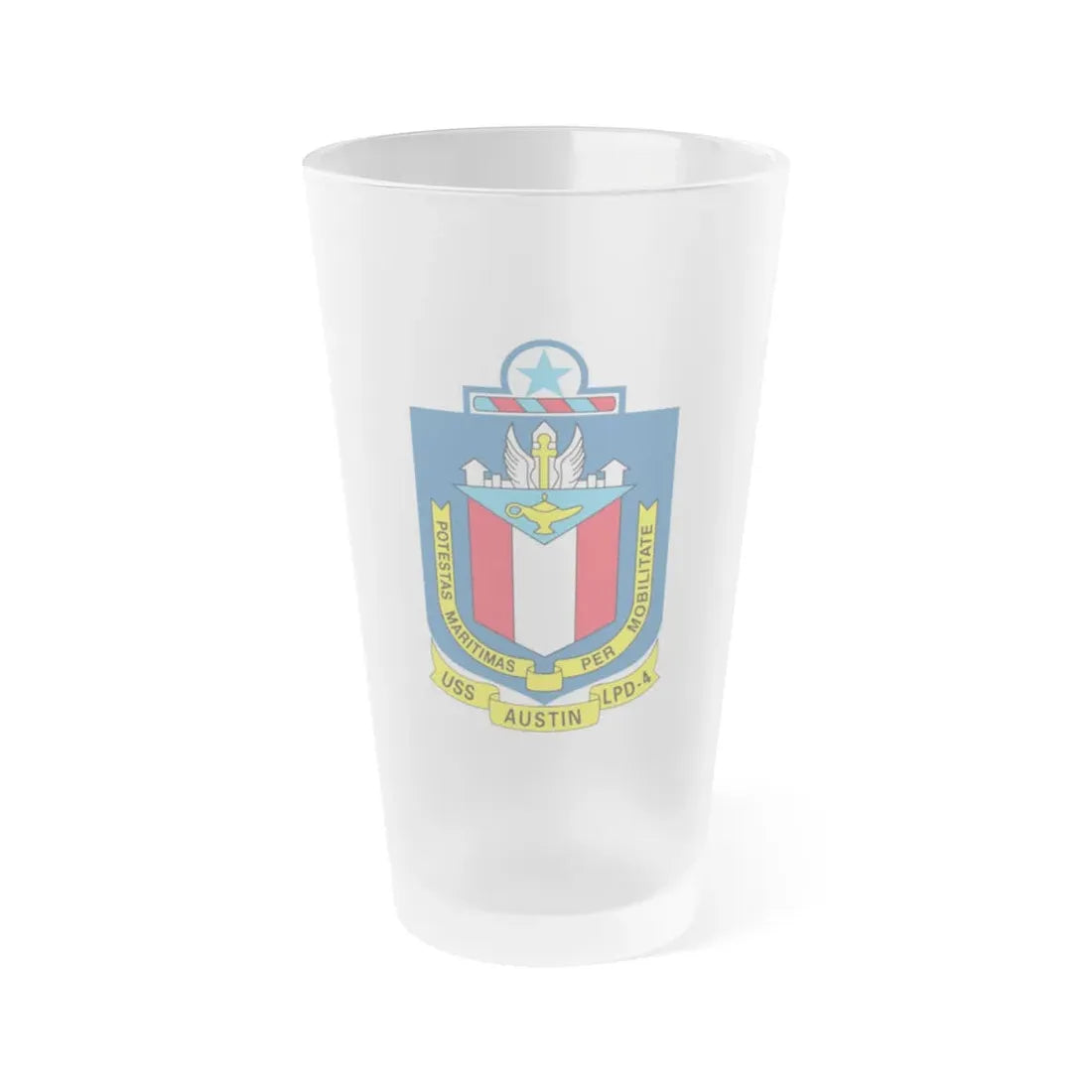 USS Austin LPD 4 Potestas Maritimas Per Mobilitate (U.S. Navy) Frosted Pint Glass 16oz Default Title - Go Mug Yourself