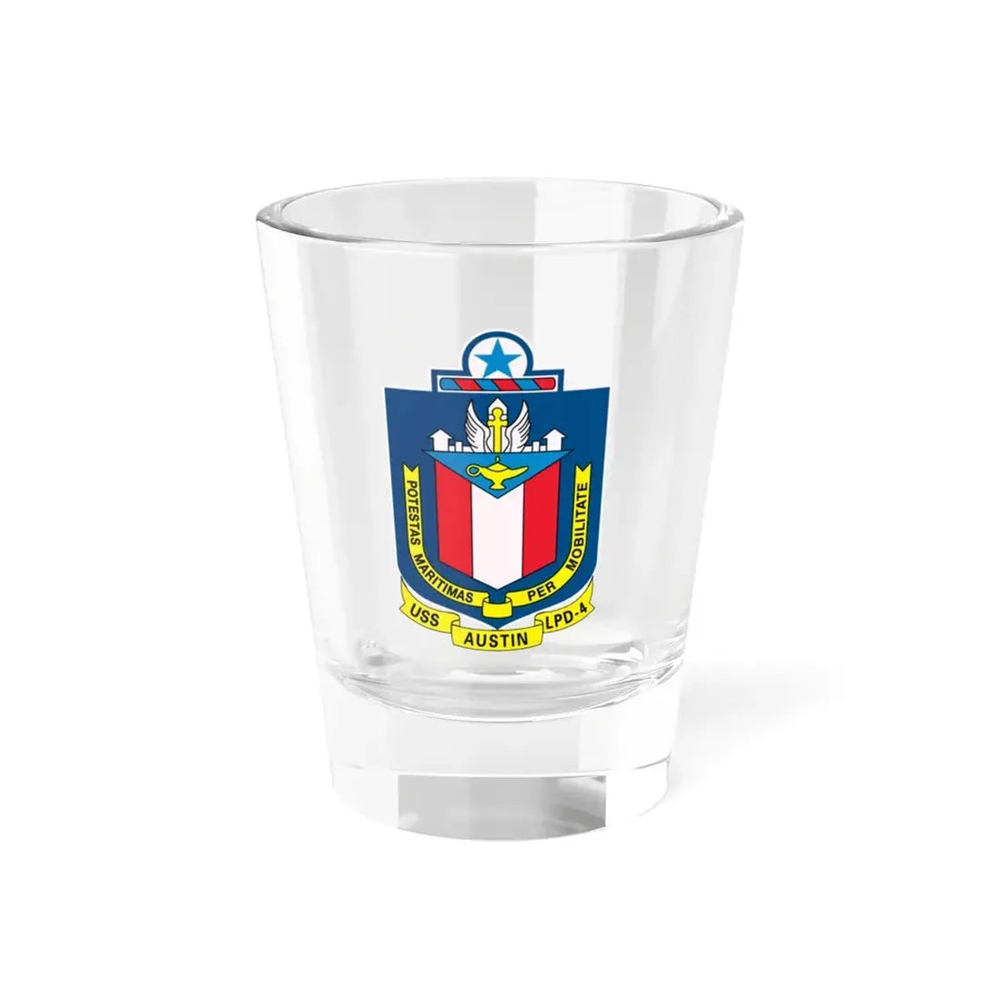 USS Austin LPD 4 Potestas Maritimas Per Mobilitate (U.S. Navy) Shot Glass 1.5oz 1.5oz - Go Mug Yourself