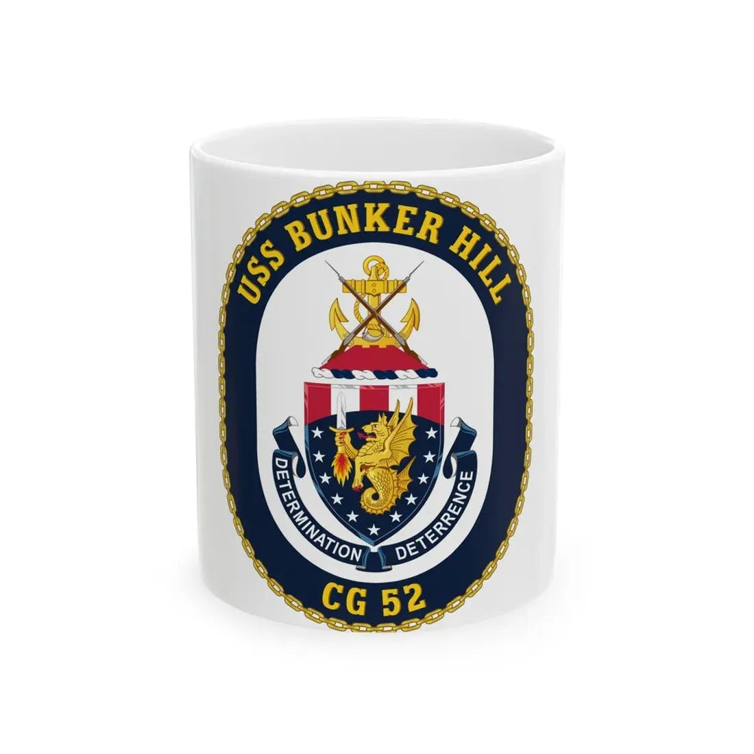 USS Bunker Hill CG 52 Crest (U.S. Navy) White Coffee Mug 11oz - Go Mug Yourself