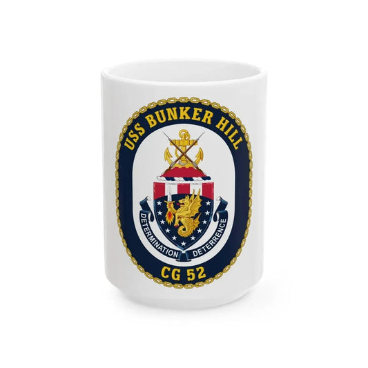 USS Bunker Hill CG 52 Crest (U.S. Navy) White Coffee Mug 15oz - Go Mug Yourself