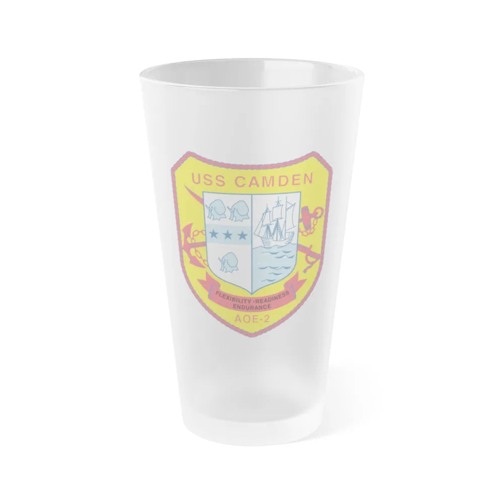 USS CAMDEN AOE 2 (U.S. Navy) Frosted Pint Glass 16oz-Go Mug Yourself