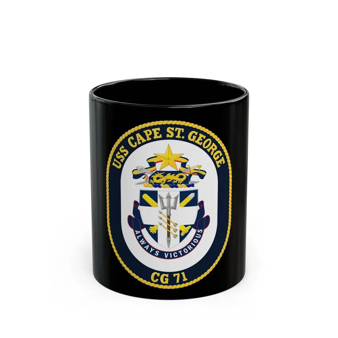 USS Cape St George CG 71 Crest (U.S. Navy) Black Coffee Mug 11oz - Go Mug Yourself