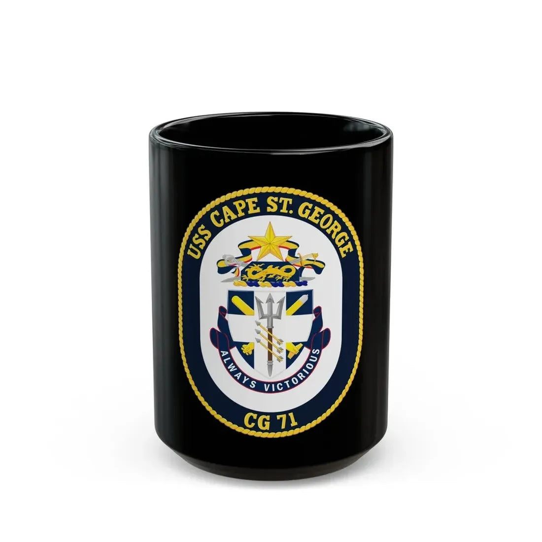 USS Cape St George CG 71 Crest (U.S. Navy) Black Coffee Mug 15oz - Go Mug Yourself