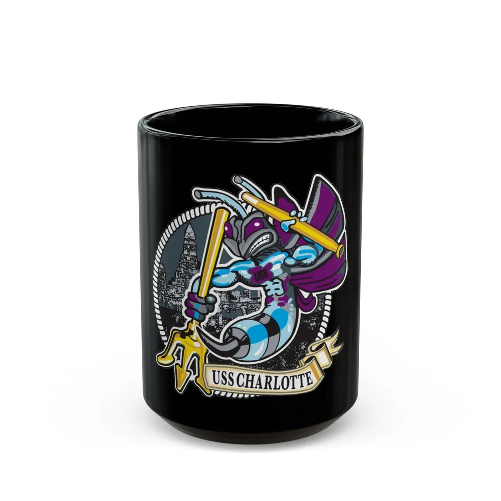 USS Charlotte SSN 766 (U.S. Navy) Black Coffee Mug-15oz-Go Mug Yourself