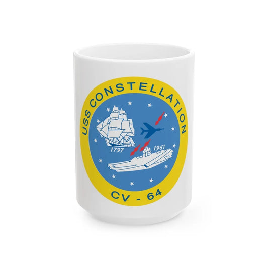 USS Constellation CV 64 (U.S. Navy) White Coffee Mug-15oz-Go Mug Yourself