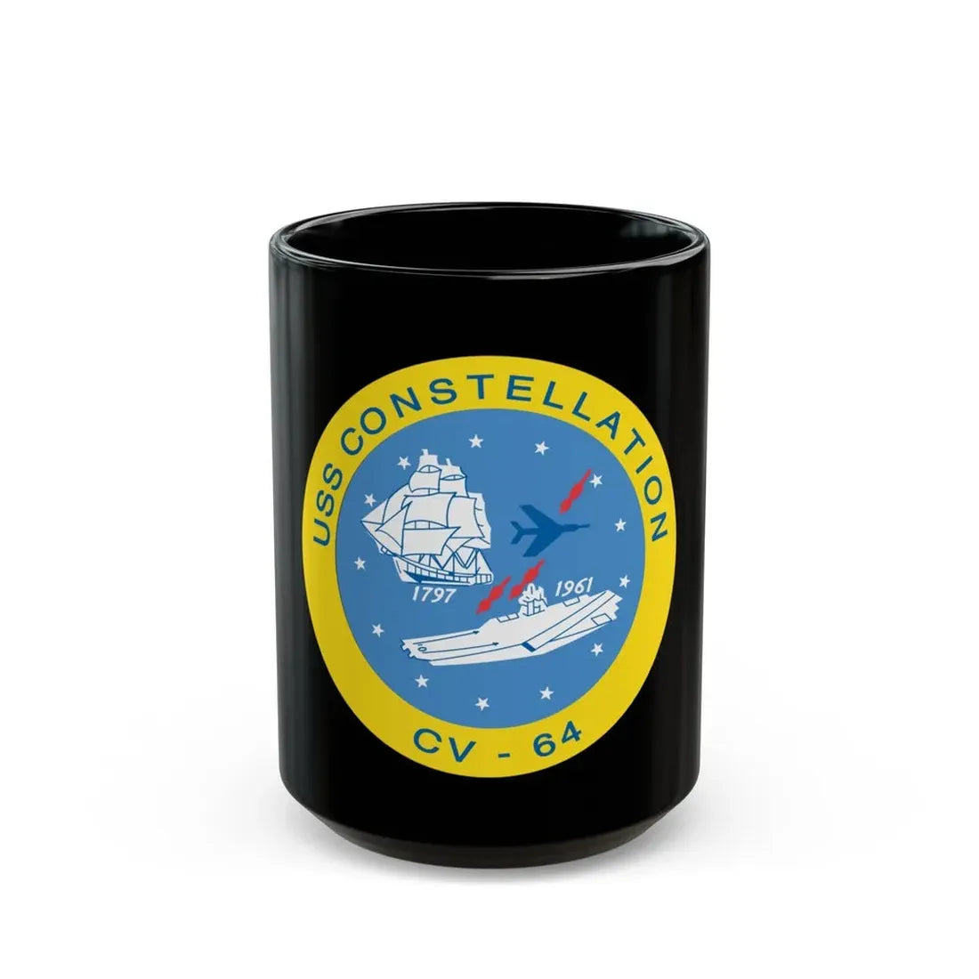 USS Constellation CV 64 (U.S. Navy) Black Coffee Mug 15oz - Go Mug Yourself