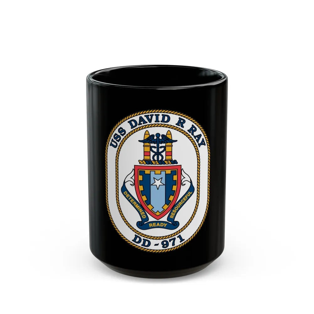 USS David R Ray DD 971 (U.S. Navy) Black Coffee Mug-15oz-Go Mug Yourself