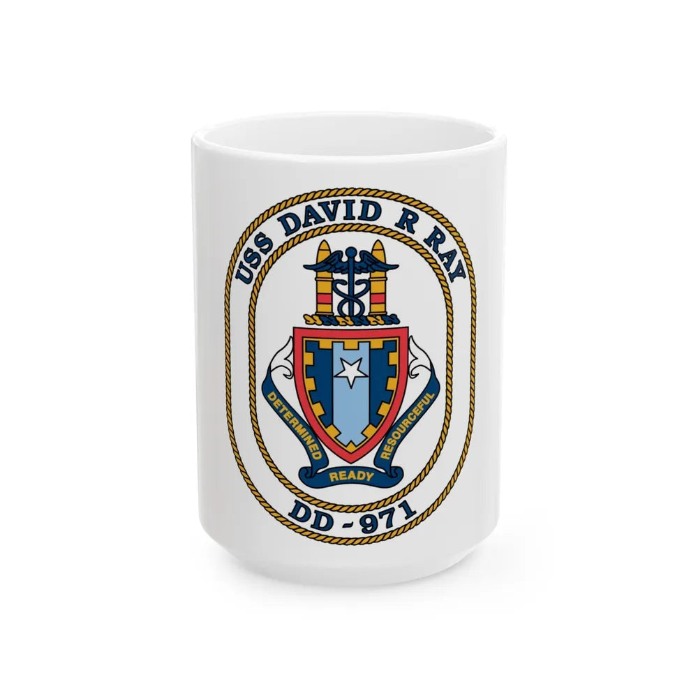 USS David R Ray DD 971 (U.S. Navy) White Coffee Mug-15oz-Go Mug Yourself