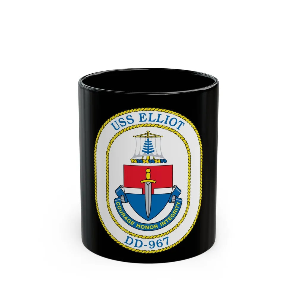 USS Elliot DD 967 (U.S. Navy) Black Coffee Mug-11oz-Go Mug Yourself