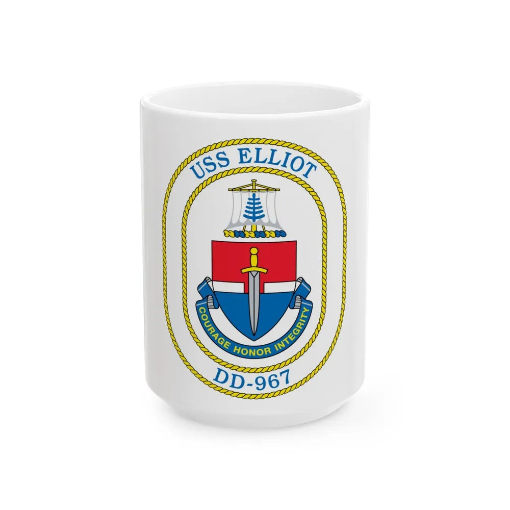 USS Elliot DD 967 (U.S. Navy) White Coffee Mug-15oz-Go Mug Yourself