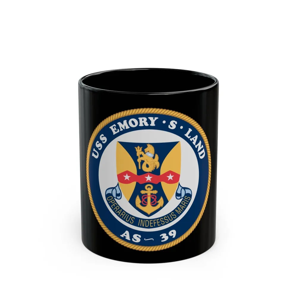 USS Emory S Land AS 39 (U.S. Navy) Black Coffee Mug-11oz-Go Mug Yourself