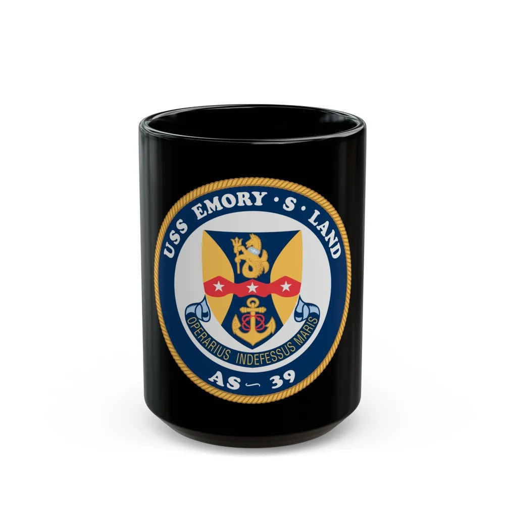 USS Emory S Land AS 39 (U.S. Navy) Black Coffee Mug-15oz-Go Mug Yourself