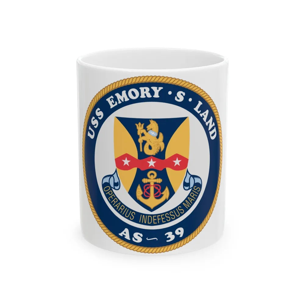 USS Emory S Land AS 39 (U.S. Navy) White Coffee Mug-11oz-Go Mug Yourself