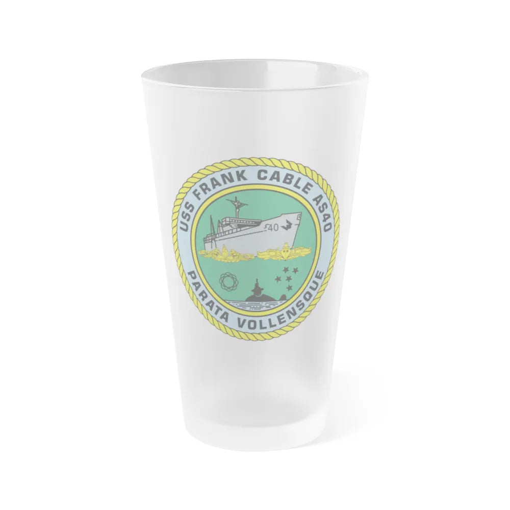 USS Frank Cable AS40 Parata Vollensque (U.S. Navy) Frosted Pint Glass 16oz-Go Mug Yourself