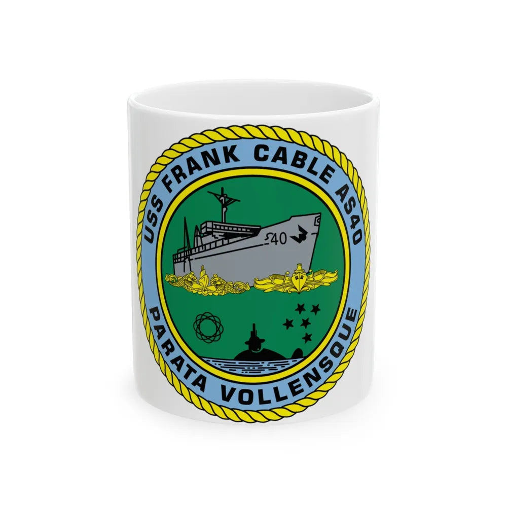 USS Frank Cable AS40 Parata Vollensque (U.S. Navy) White Coffee Mug-11oz-Go Mug Yourself