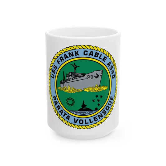 USS Frank Cable AS40 Parata Vollensque (U.S. Navy) White Coffee Mug-15oz-Go Mug Yourself