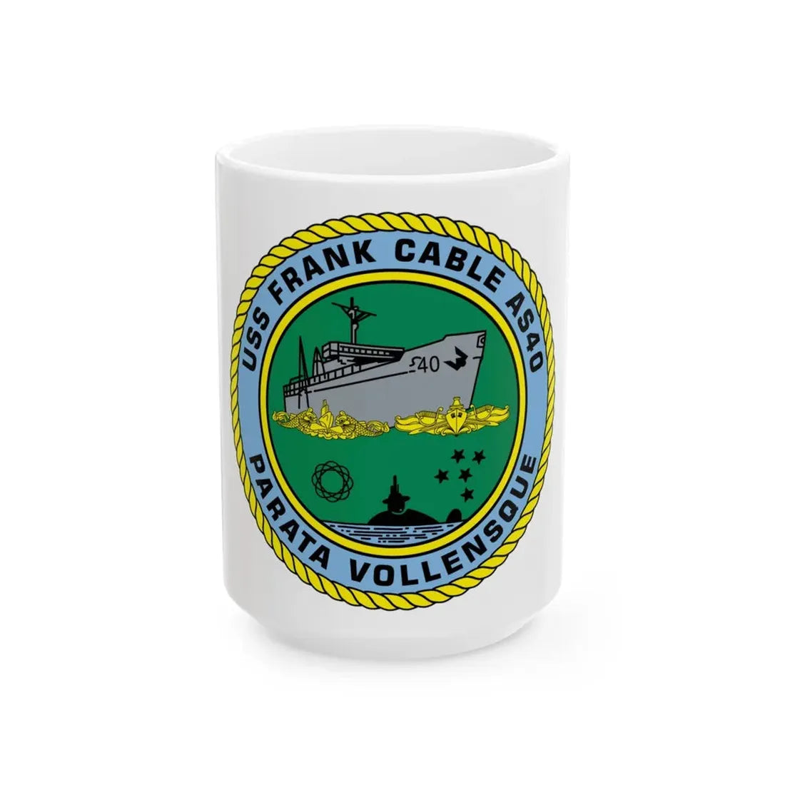 USS Frank Cable AS40 Parata Vollensque (U.S. Navy) White Coffee Mug 15oz - Go Mug Yourself