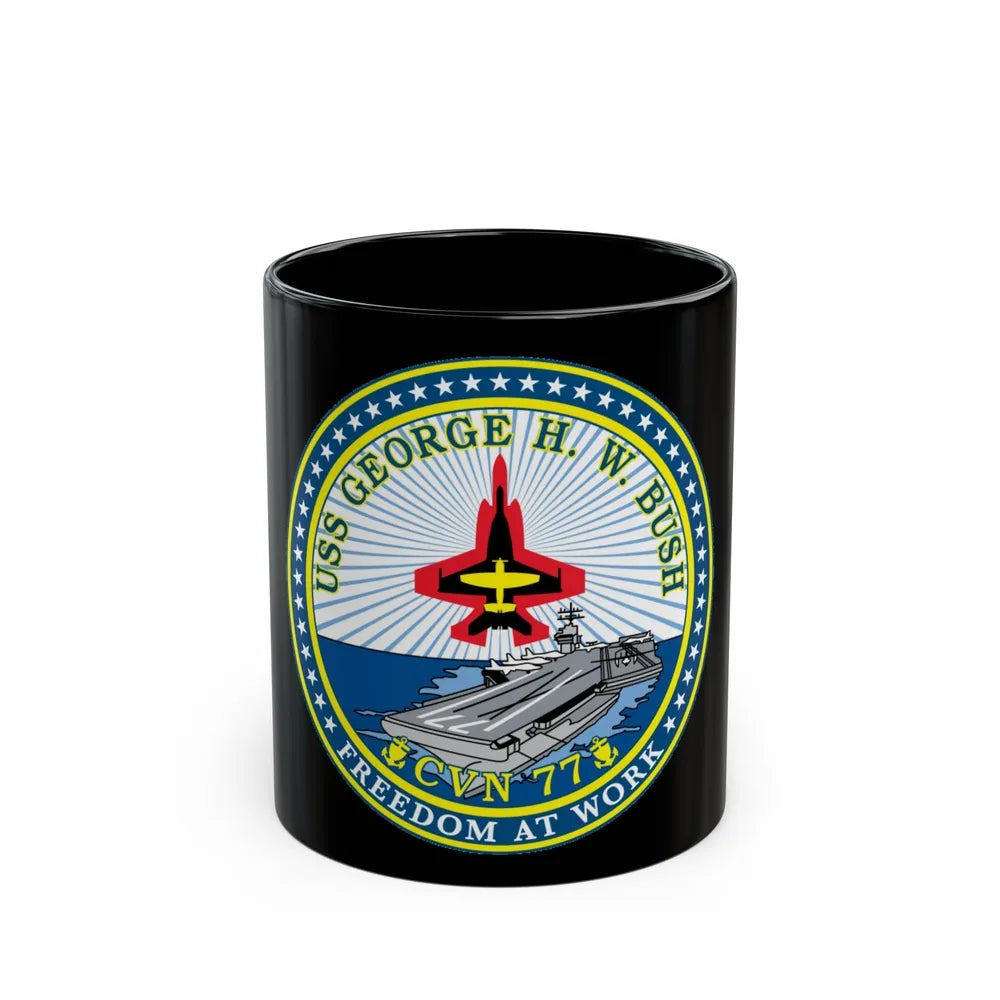 USS George HW Bush CVN 77 (U.S. Navy) Black Coffee Mug-11oz-Go Mug Yourself