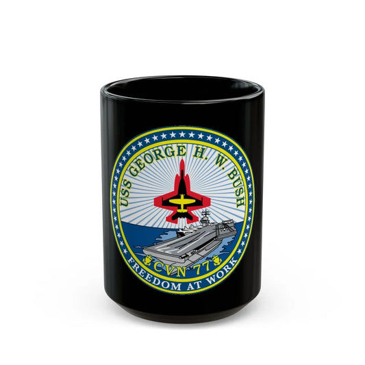 USS George HW Bush CVN 77 (U.S. Navy) Black Coffee Mug-15oz-Go Mug Yourself