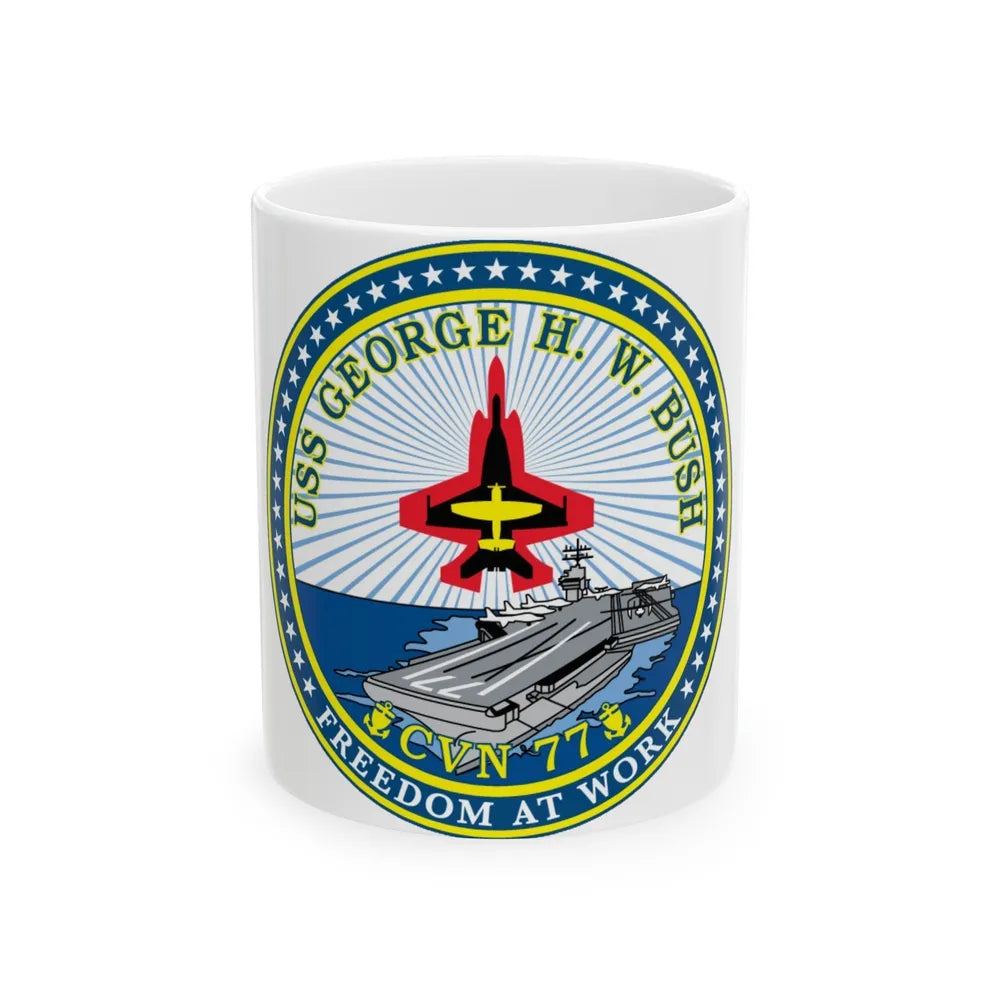 USS George HW Bush CVN 77 (U.S. Navy) White Coffee Mug-11oz-Go Mug Yourself