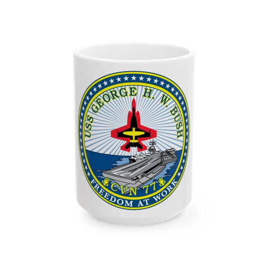 USS George HW Bush CVN 77 (U.S. Navy) White Coffee Mug-15oz-Go Mug Yourself