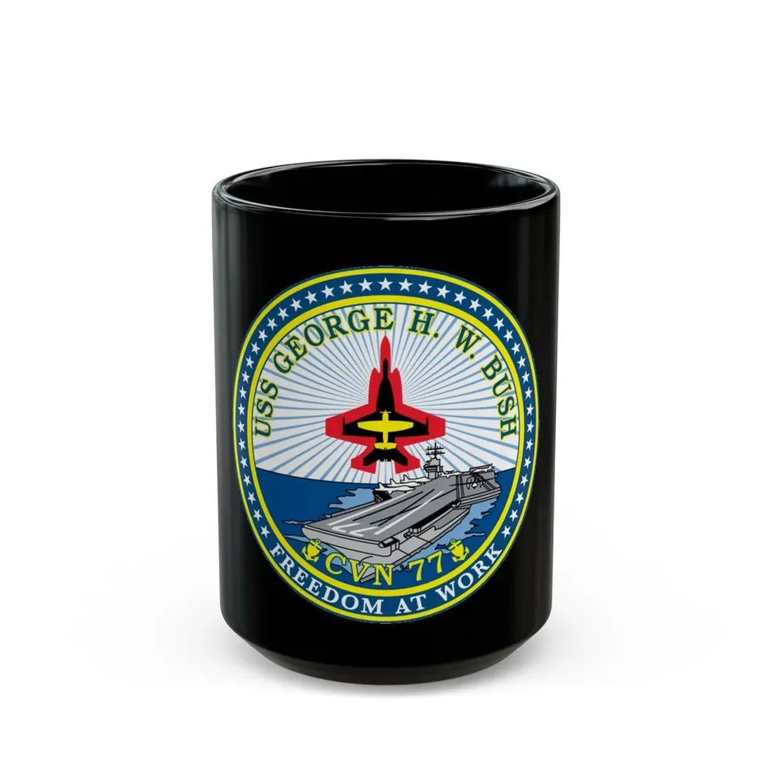 USS George HW Bush CVN 77 (U.S. Navy) Black Coffee Mug 15oz - Go Mug Yourself