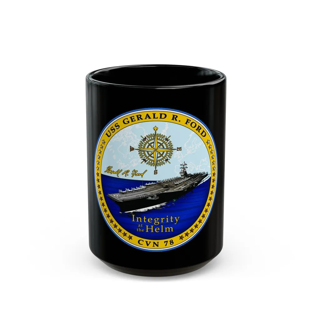 USS Gerald R Ford CVN 78 (U.S. Navy) Black Coffee Mug-15oz-Go Mug Yourself