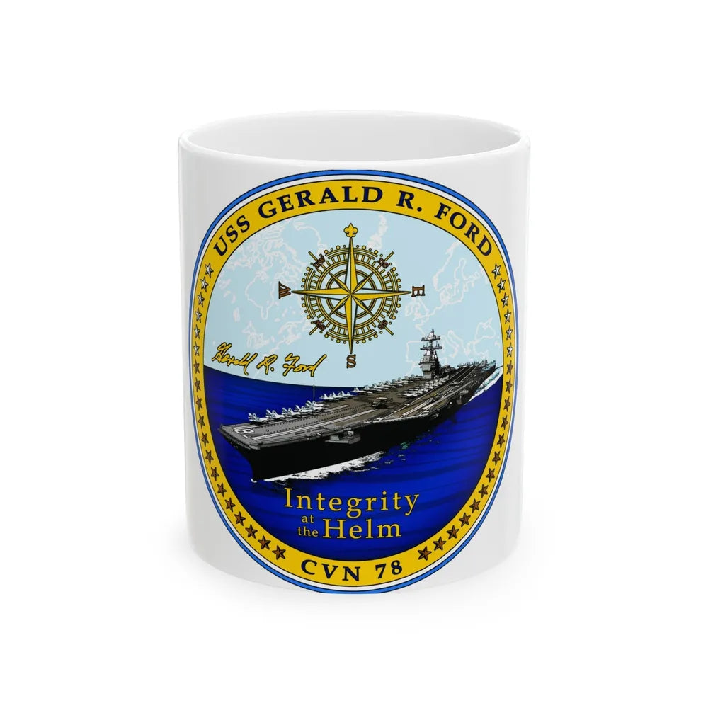 USS Gerald R Ford CVN 78 (U.S. Navy) White Coffee Mug-11oz-Go Mug Yourself