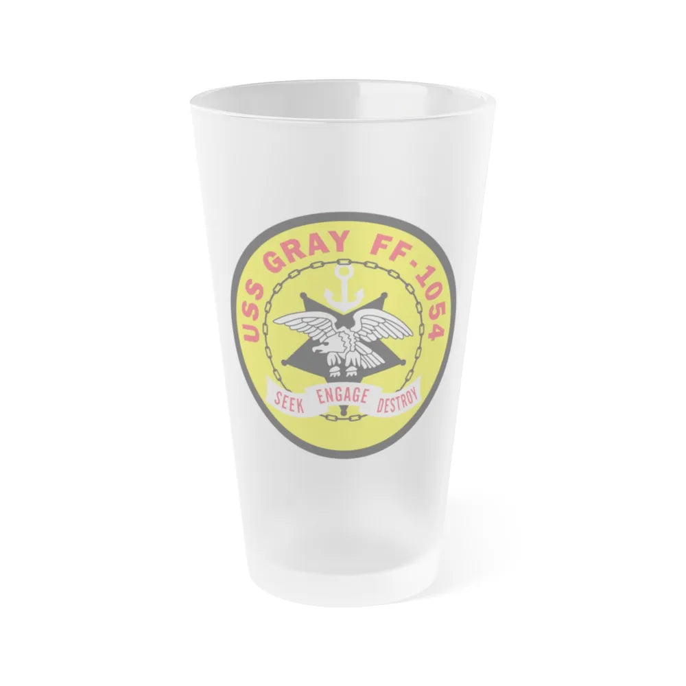 USS Gray FF 1054 Seek Engage Destry (U.S. Navy) Frosted Pint Glass 16oz-Go Mug Yourself