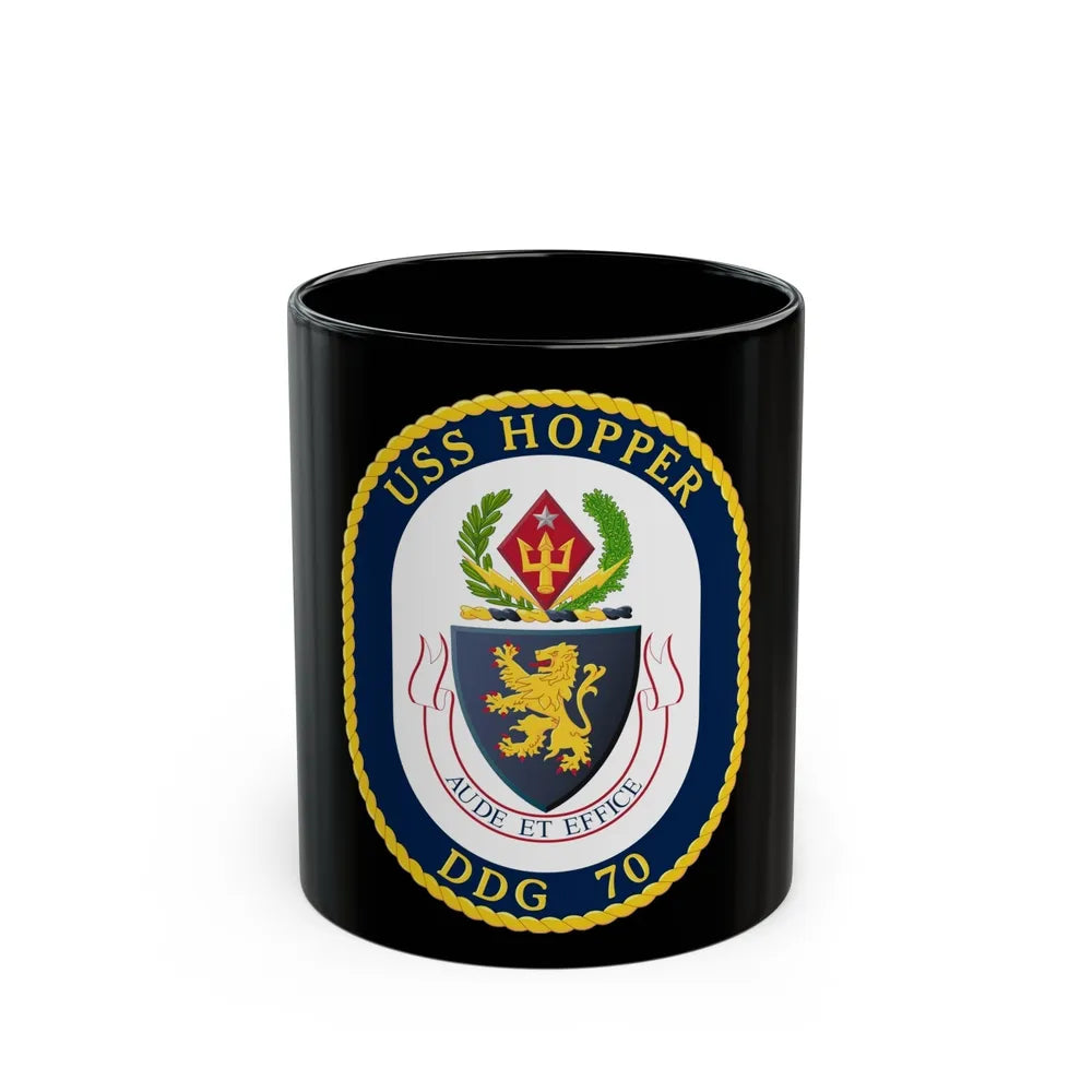 USS Hopper DDG 70 Crest (U.S. Navy) Black Coffee Mug-11oz-Go Mug Yourself