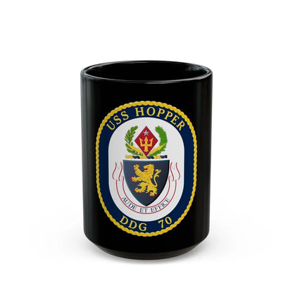 USS Hopper DDG 70 Crest (U.S. Navy) Black Coffee Mug-15oz-Go Mug Yourself